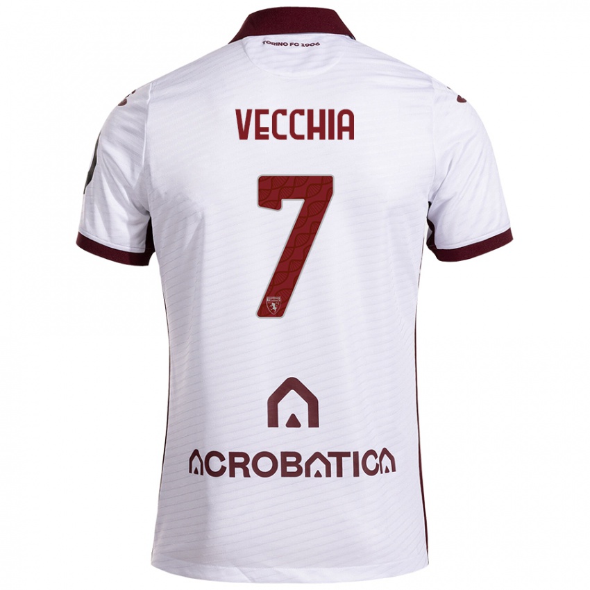 Hombre Camiseta Marco Dalla Vecchia #7 Blanco Granate 2ª Equipación 2024/25 La Camisa