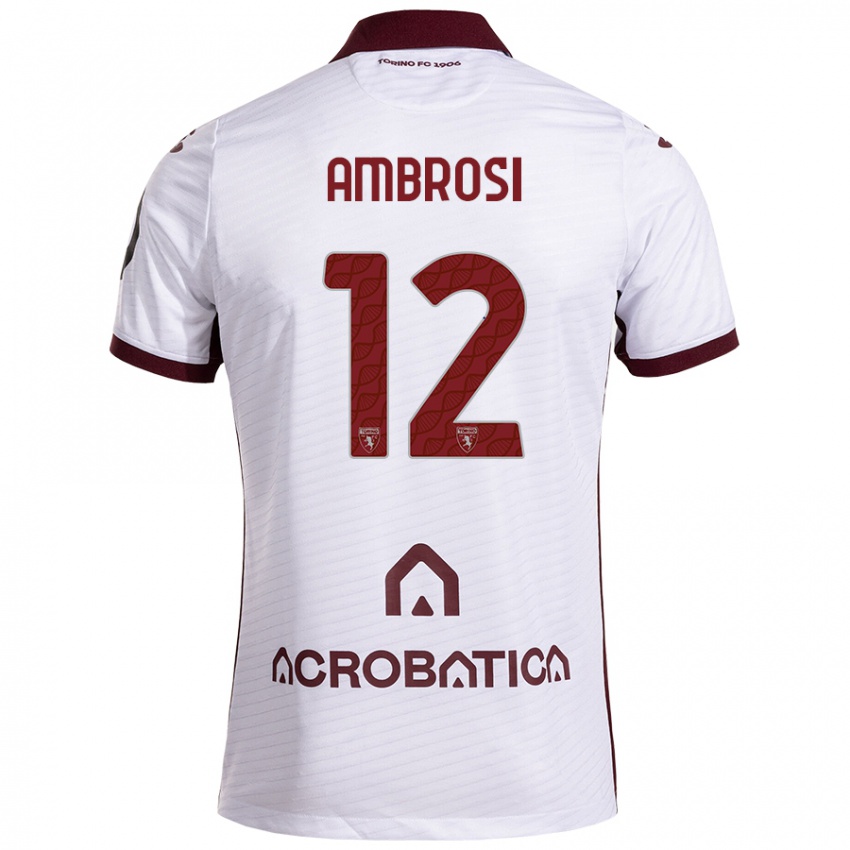 Hombre Camiseta Martina Ambrosi #12 Blanco Granate 2ª Equipación 2024/25 La Camisa