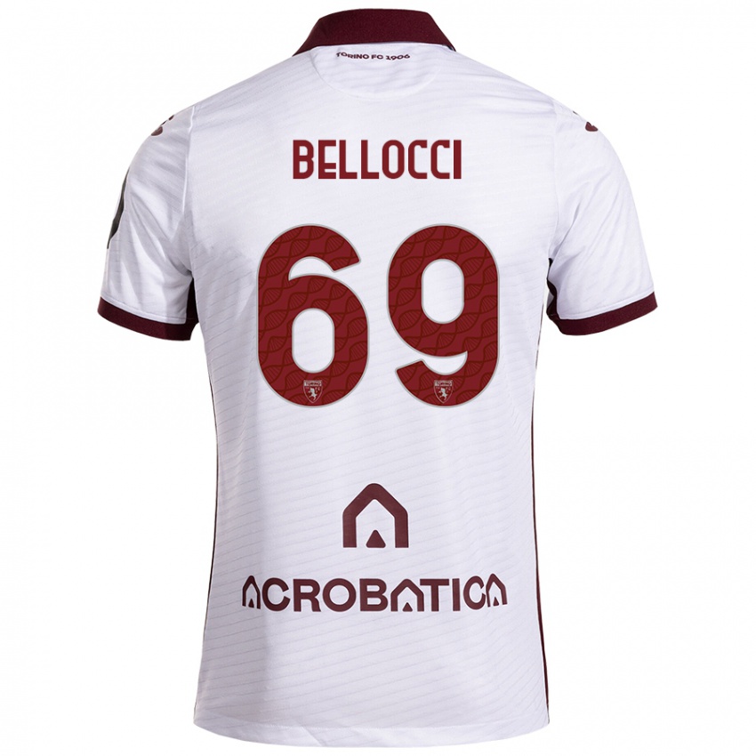 Hombre Camiseta Andrea Bellocci #69 Blanco Granate 2ª Equipación 2024/25 La Camisa