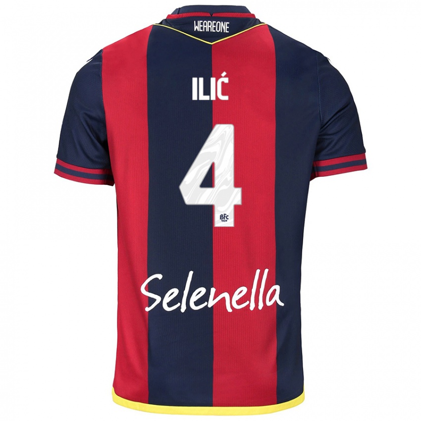 Mujer Camiseta Mihajlo Ilić #4 Rojo Azul Real 1ª Equipación 2024/25 La Camisa