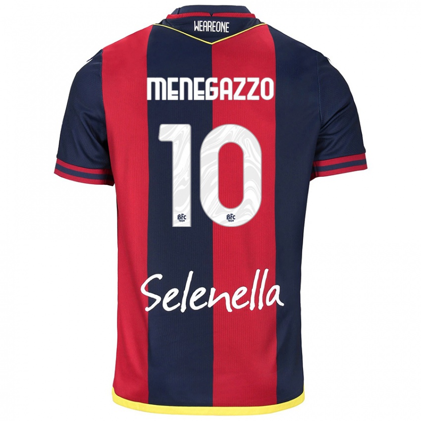 Mujer Camiseta Lorenzo Menegazzo #10 Rojo Azul Real 1ª Equipación 2024/25 La Camisa