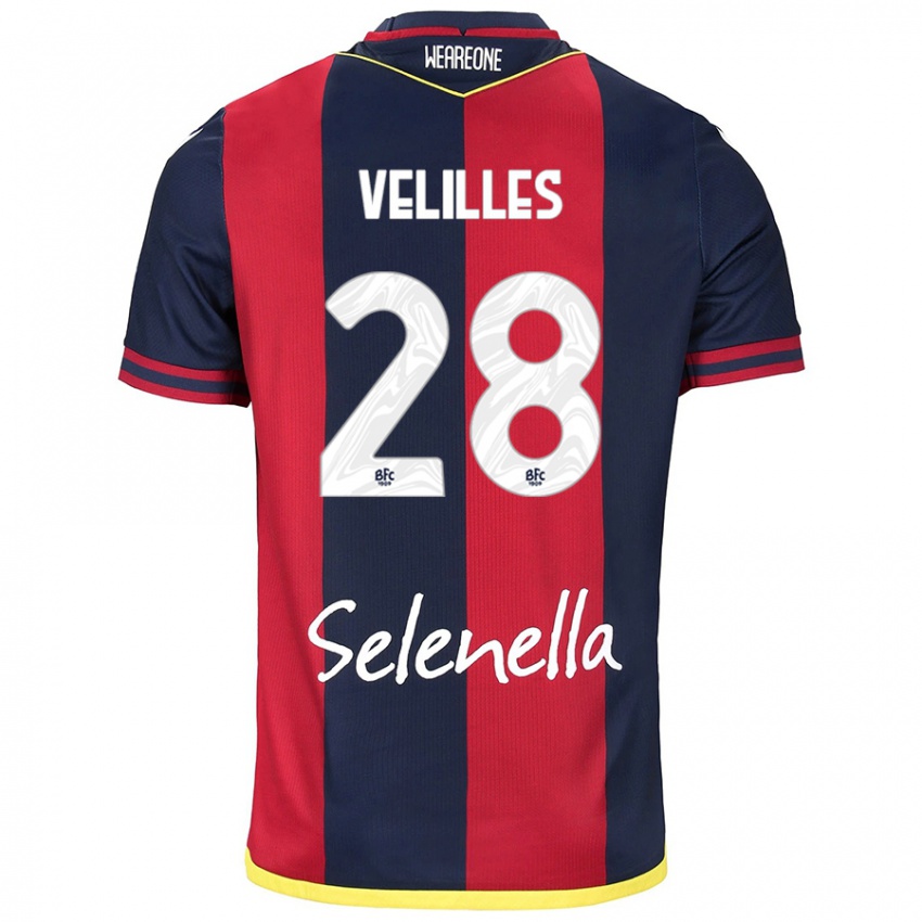 Mujer Camiseta Aarón Velilles #28 Rojo Azul Real 1ª Equipación 2024/25 La Camisa