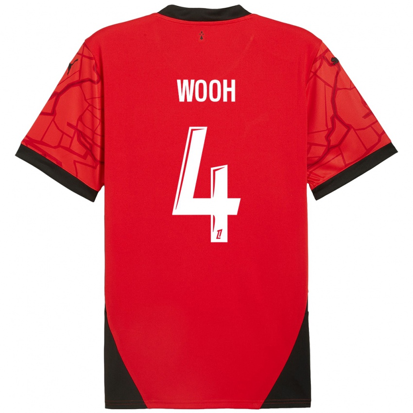 Mujer Camiseta Christopher Wooh #4 Rojo Negro 1ª Equipación 2024/25 La Camisa