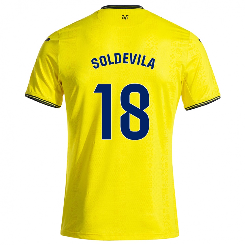 Mujer Camiseta Paola Soldevila #18 Amarillo Negro 1ª Equipación 2024/25 La Camisa