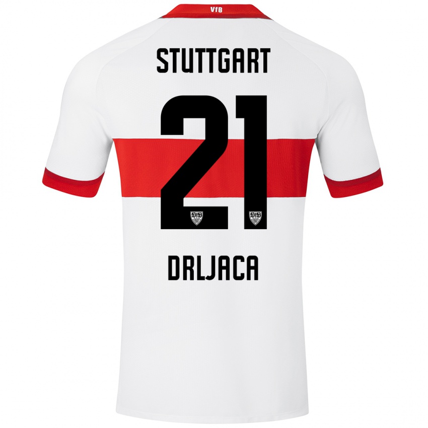 Mujer Camiseta Stefan Drljaca #21 Blanco Rojo 1ª Equipación 2024/25 La Camisa