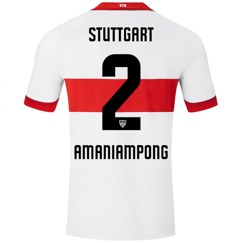 Mujer Camiseta Kaden Amaniampong #2 Blanco Rojo 1ª Equipación 2024/25 La Camisa