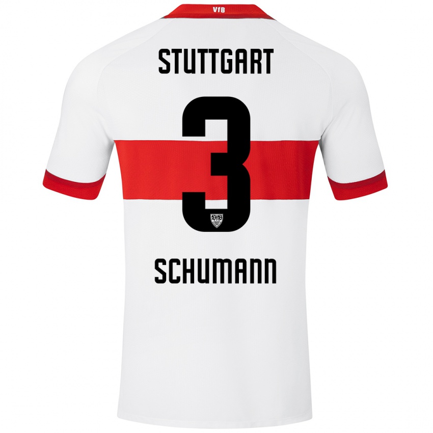 Mujer Camiseta Frederik Schumann #3 Blanco Rojo 1ª Equipación 2024/25 La Camisa