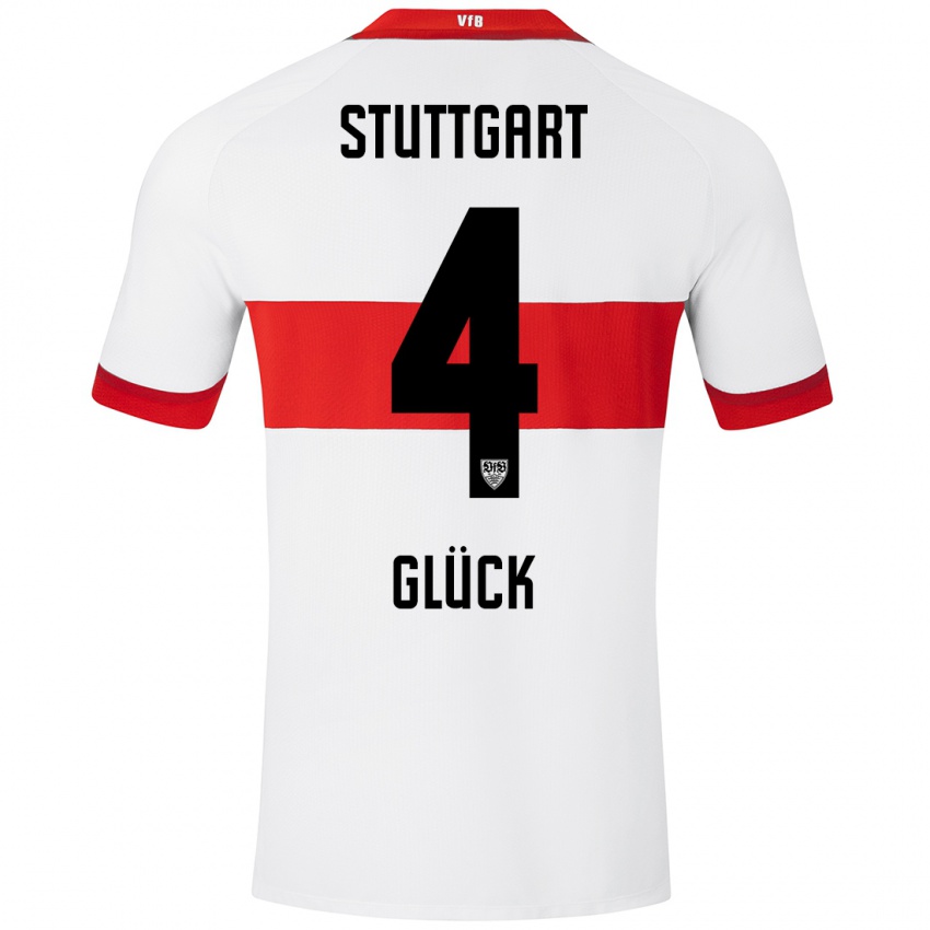 Mujer Camiseta Michael Glück #4 Blanco Rojo 1ª Equipación 2024/25 La Camisa