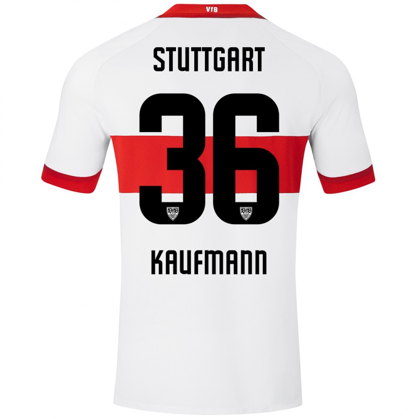 Mujer Camiseta Tino Kaufmann #36 Blanco Rojo 1ª Equipación 2024/25 La Camisa