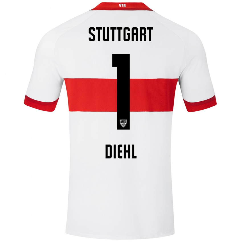 Mujer Camiseta Vanessa Diehl #1 Blanco Rojo 1ª Equipación 2024/25 La Camisa