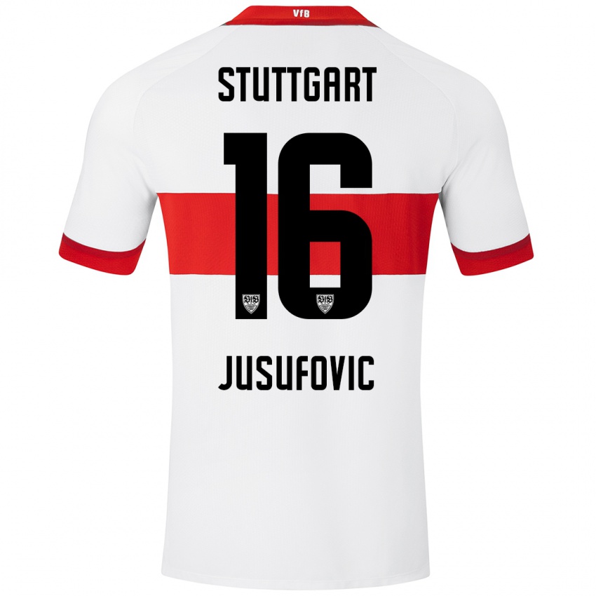 Mujer Camiseta Farah Jusufović #16 Blanco Rojo 1ª Equipación 2024/25 La Camisa