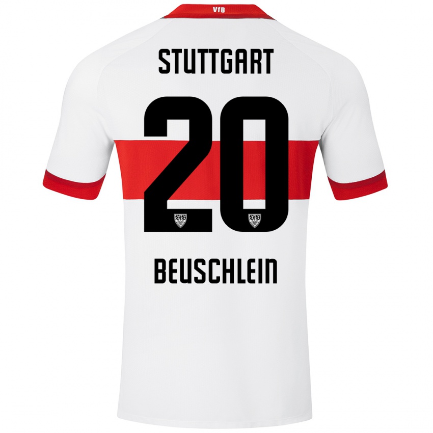 Mujer Camiseta Jana Beuschlein #20 Blanco Rojo 1ª Equipación 2024/25 La Camisa