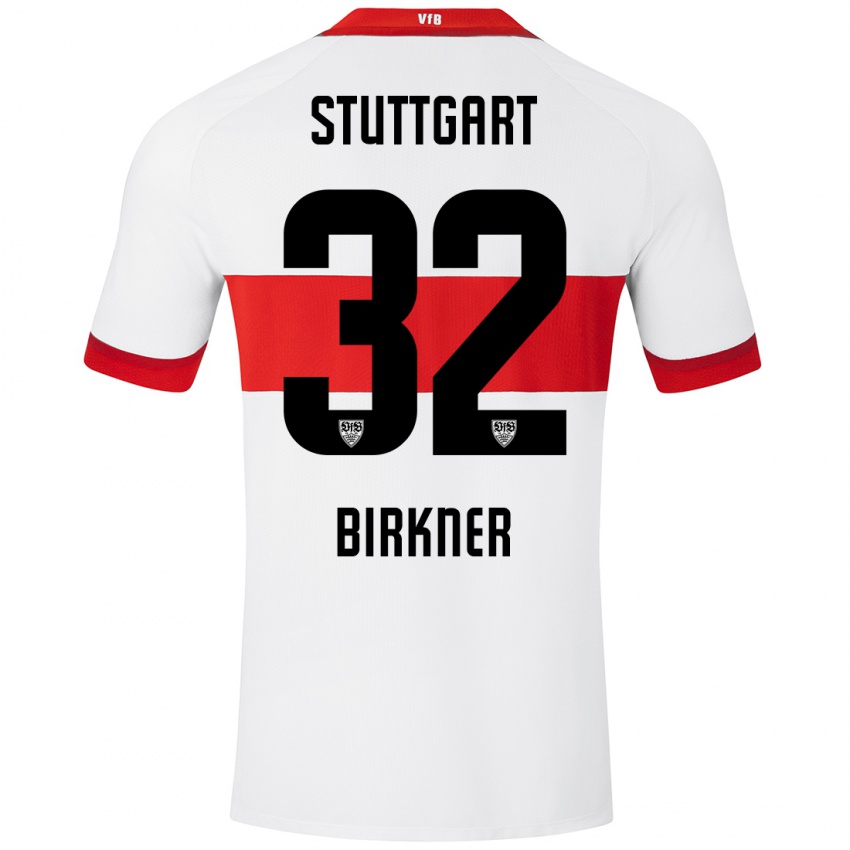 Mujer Camiseta Hanna Birkner #32 Blanco Rojo 1ª Equipación 2024/25 La Camisa