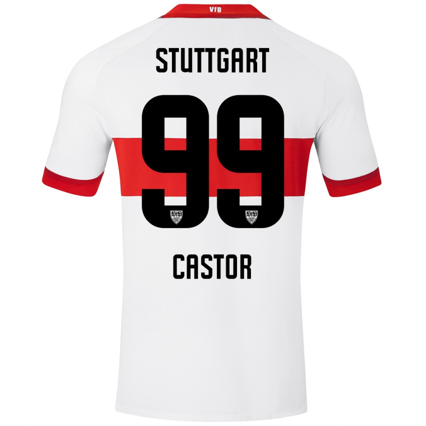 Mujer Camiseta Gillian Castor #99 Blanco Rojo 1ª Equipación 2024/25 La Camisa