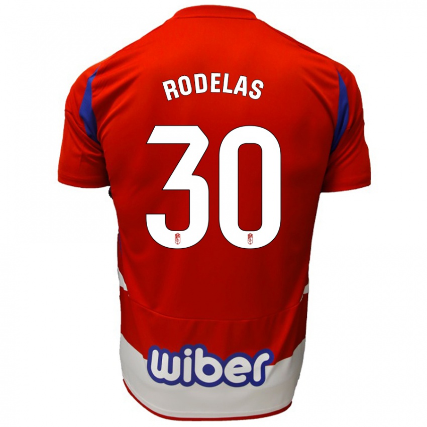 Mujer Camiseta Sergio Rodelas #30 Rojo Blanco Azul 1ª Equipación 2024/25 La Camisa