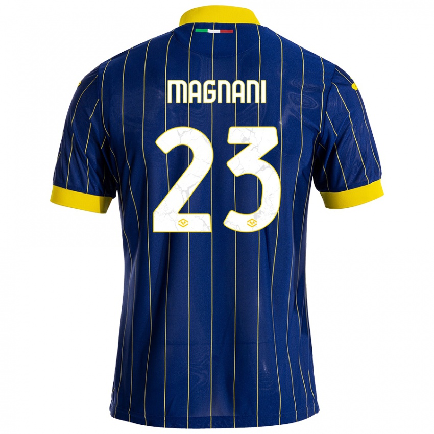 Mujer Camiseta Giangiacomo Magnani #23 Azul Amarillo 1ª Equipación 2024/25 La Camisa