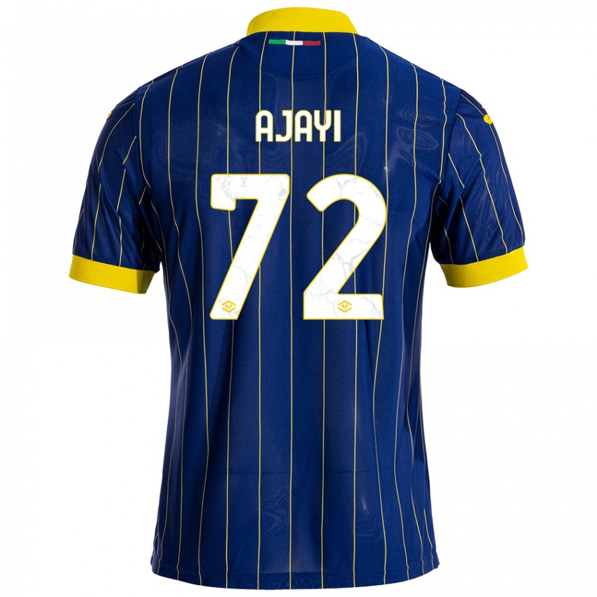 Mujer Camiseta Junior Ajayi #72 Azul Amarillo 1ª Equipación 2024/25 La Camisa