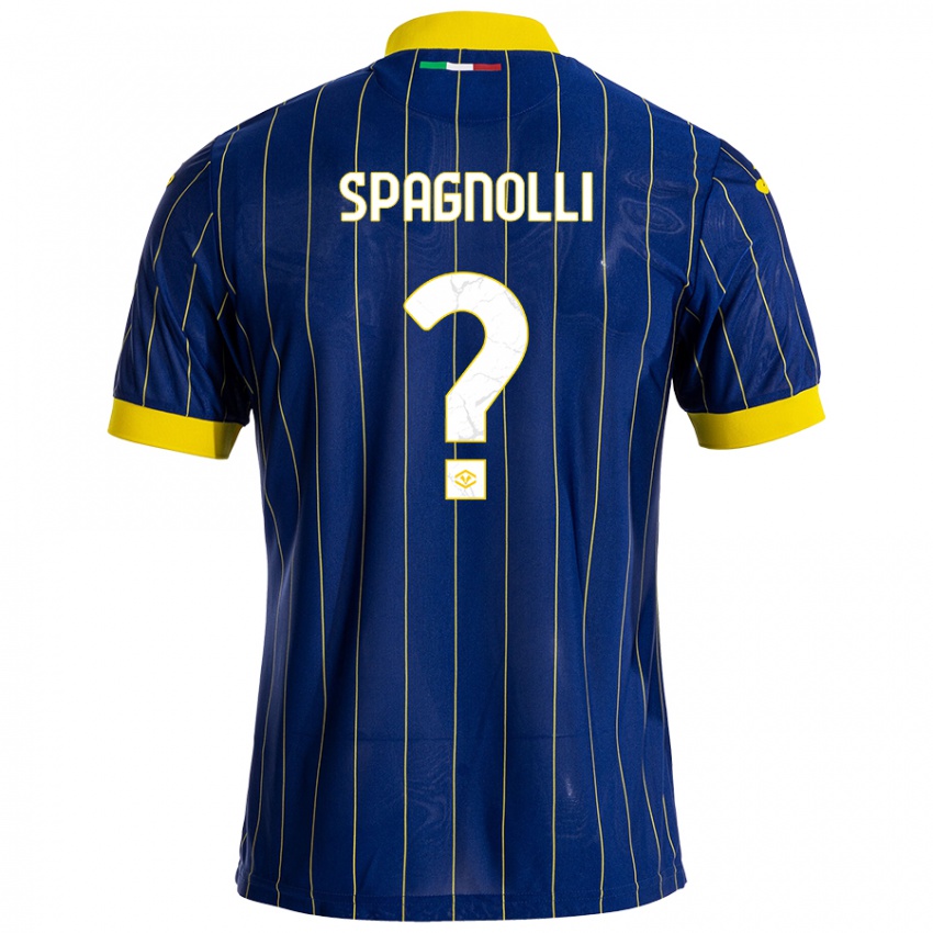 Mujer Camiseta Matteo Spagnolli #0 Azul Amarillo 1ª Equipación 2024/25 La Camisa