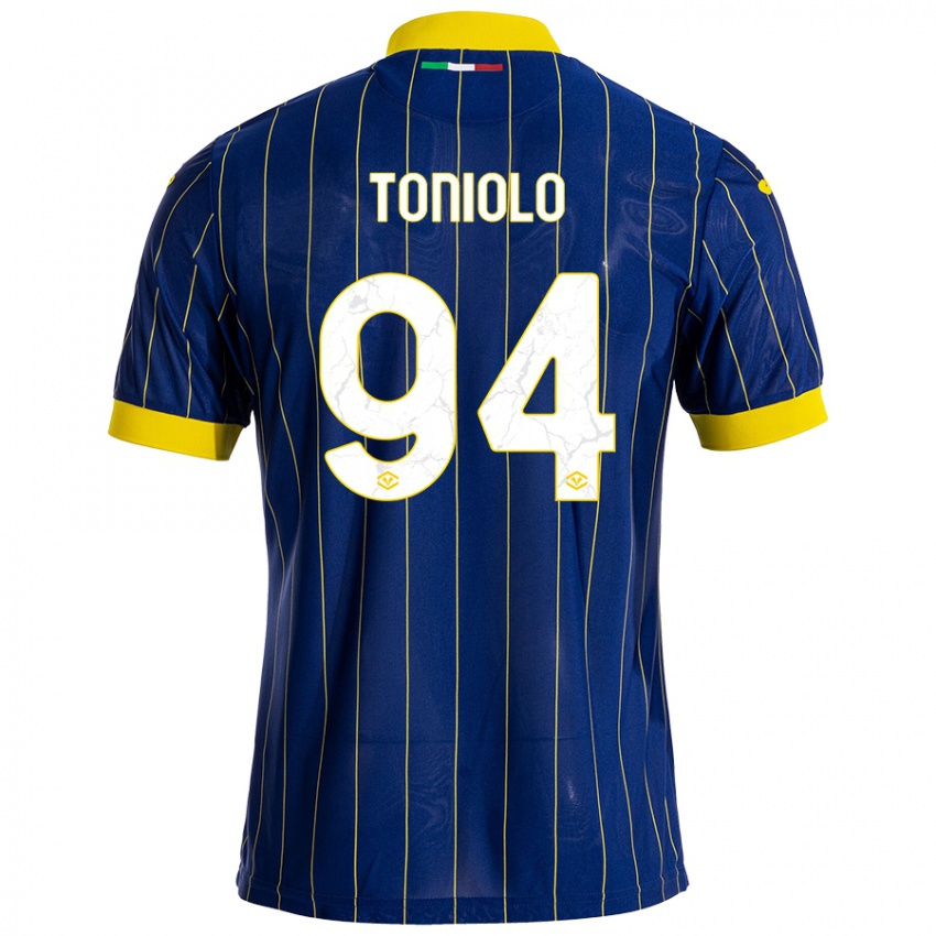 Mujer Camiseta Giacomo Toniolo #94 Azul Amarillo 1ª Equipación 2024/25 La Camisa