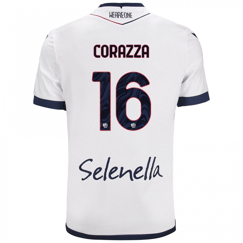 Mujer Camiseta Tommaso Corazza #16 Blanco Azul Real 2ª Equipación 2024/25 La Camisa