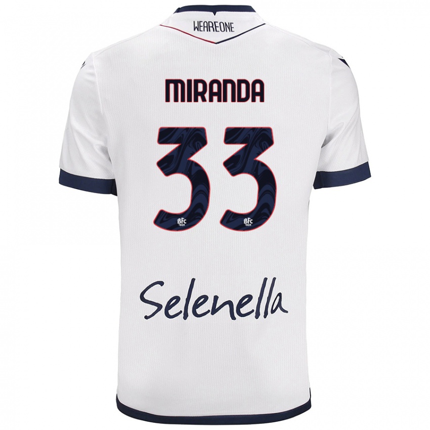 Mujer Camiseta Juan Miranda #33 Blanco Azul Real 2ª Equipación 2024/25 La Camisa