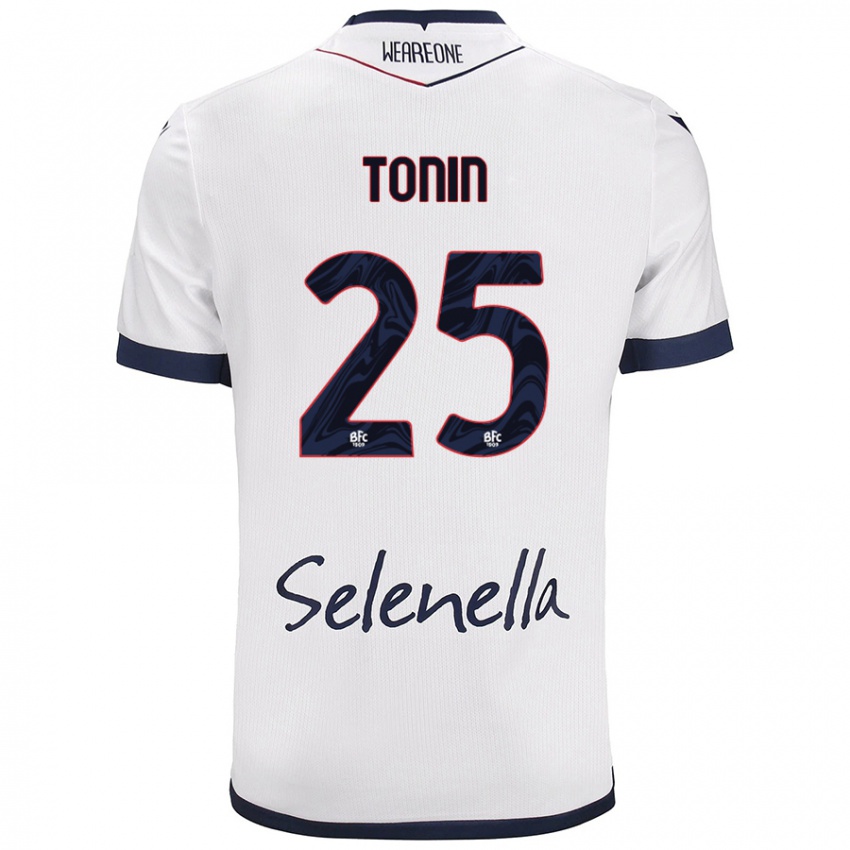 Mujer Camiseta Federico Tonin #25 Blanco Azul Real 2ª Equipación 2024/25 La Camisa