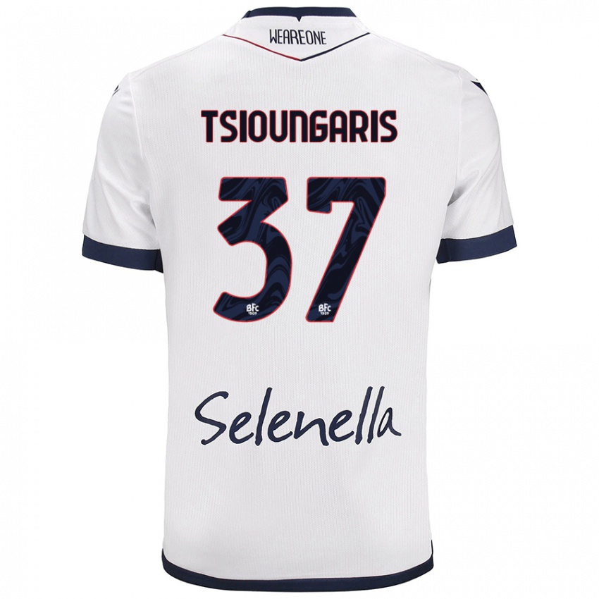 Mujer Camiseta Theodoros Tsioungaris #37 Blanco Azul Real 2ª Equipación 2024/25 La Camisa