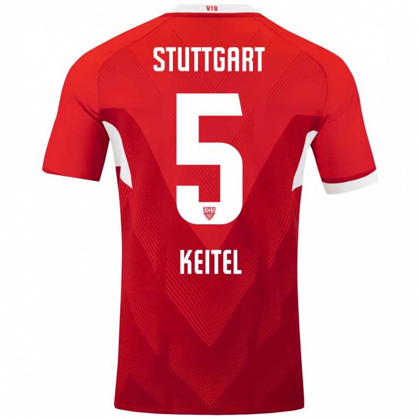 Mujer Camiseta Yannik Keitel #5 Rojo Blanco 2ª Equipación 2024/25 La Camisa