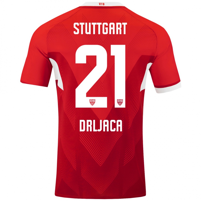 Mujer Camiseta Stefan Drljaca #21 Rojo Blanco 2ª Equipación 2024/25 La Camisa