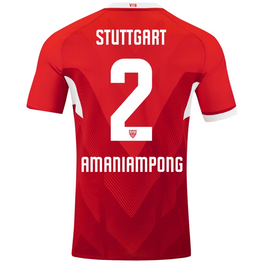 Mujer Camiseta Kaden Amaniampong #2 Rojo Blanco 2ª Equipación 2024/25 La Camisa