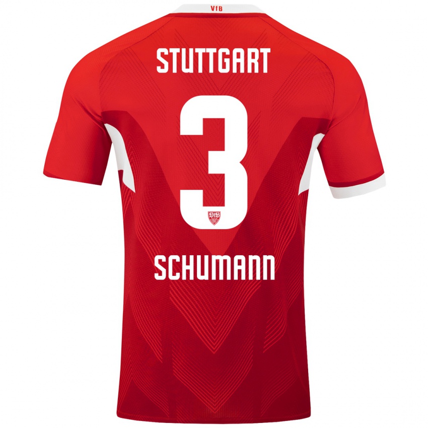 Mujer Camiseta Frederik Schumann #3 Rojo Blanco 2ª Equipación 2024/25 La Camisa