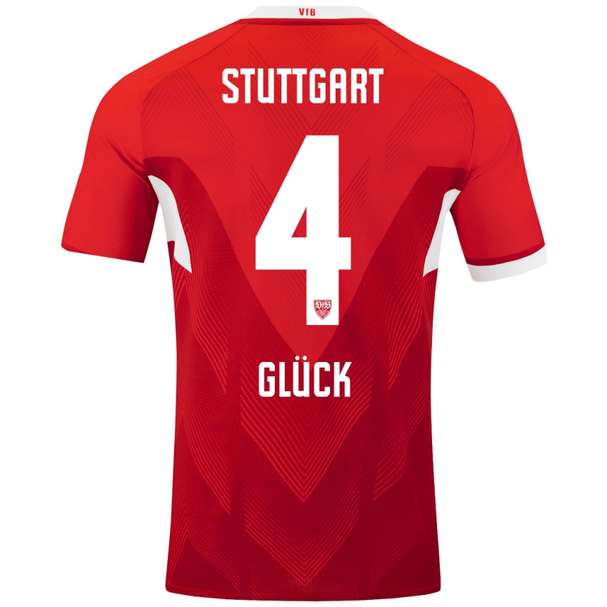 Mujer Camiseta Michael Glück #4 Rojo Blanco 2ª Equipación 2024/25 La Camisa