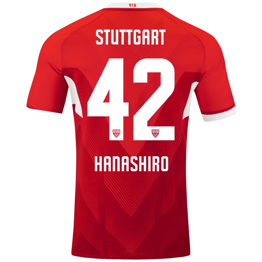 Mujer Camiseta Rinto Hanashiro #42 Rojo Blanco 2ª Equipación 2024/25 La Camisa