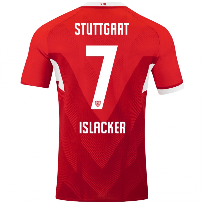 Mujer Camiseta Mandy Islacker #7 Rojo Blanco 2ª Equipación 2024/25 La Camisa