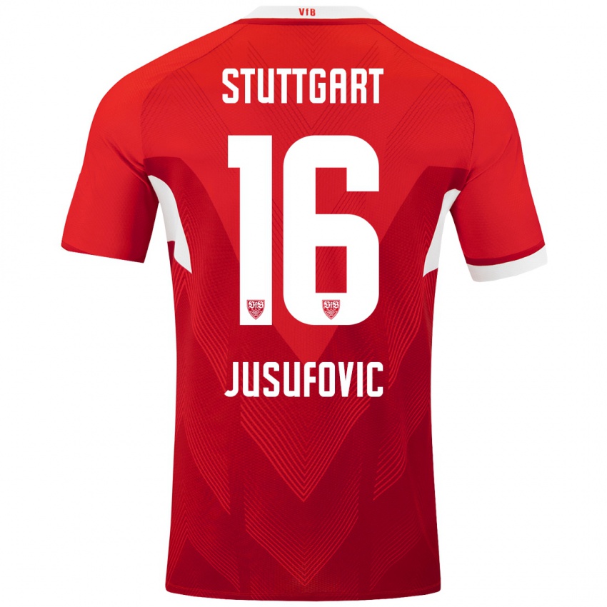 Mujer Camiseta Farah Jusufović #16 Rojo Blanco 2ª Equipación 2024/25 La Camisa