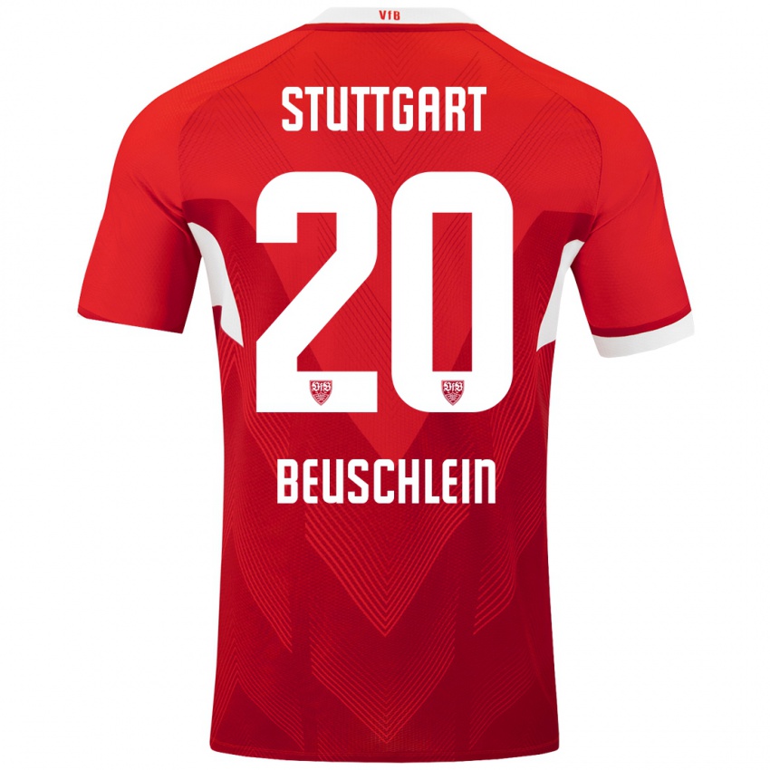 Mujer Camiseta Jana Beuschlein #20 Rojo Blanco 2ª Equipación 2024/25 La Camisa