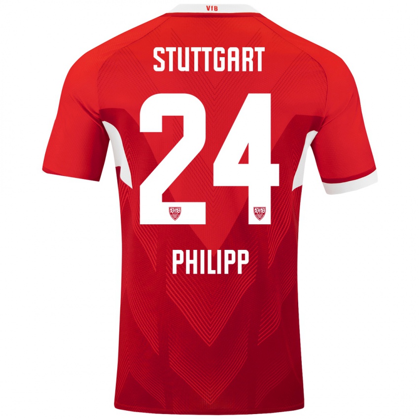 Mujer Camiseta Celine Philipp #24 Rojo Blanco 2ª Equipación 2024/25 La Camisa