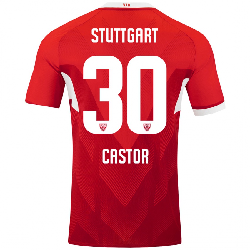 Mujer Camiseta Joy Castor #30 Rojo Blanco 2ª Equipación 2024/25 La Camisa