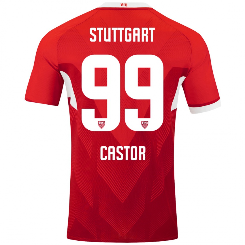 Mujer Camiseta Gillian Castor #99 Rojo Blanco 2ª Equipación 2024/25 La Camisa