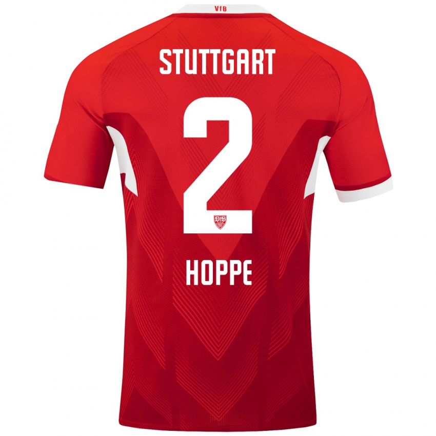 Mujer Camiseta Mattis Hoppe #2 Rojo Blanco 2ª Equipación 2024/25 La Camisa