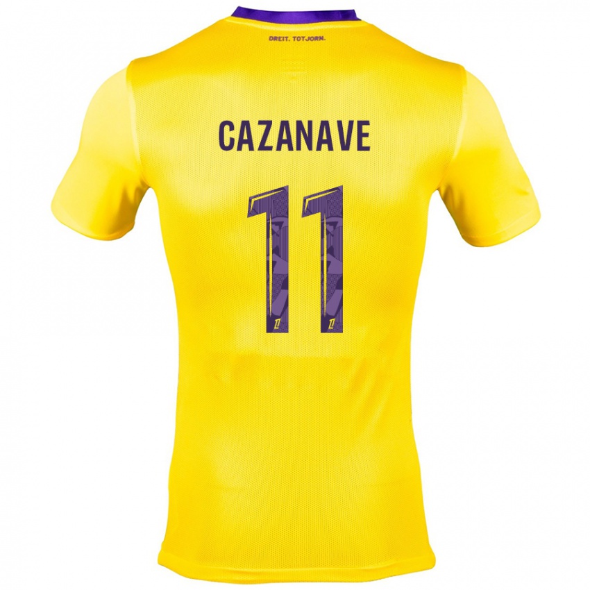 Mujer Camiseta Julie Cazanave #11 Amarillo Morado 2ª Equipación 2024/25 La Camisa