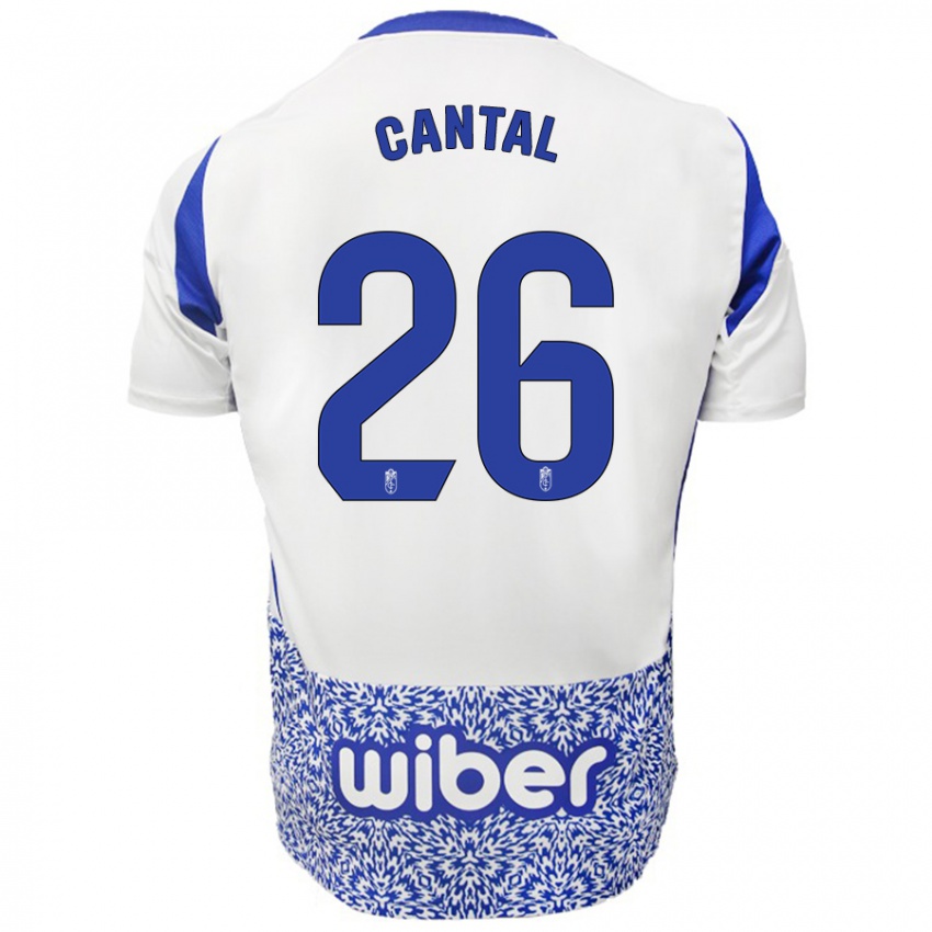 Mujer Camiseta Paco Cantal #26 Blanco Azul 2ª Equipación 2024/25 La Camisa