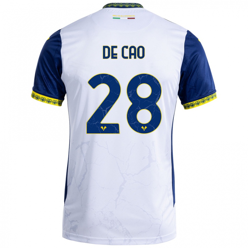 Mujer Camiseta Elena De Cao #28 Blanco Azul 2ª Equipación 2024/25 La Camisa