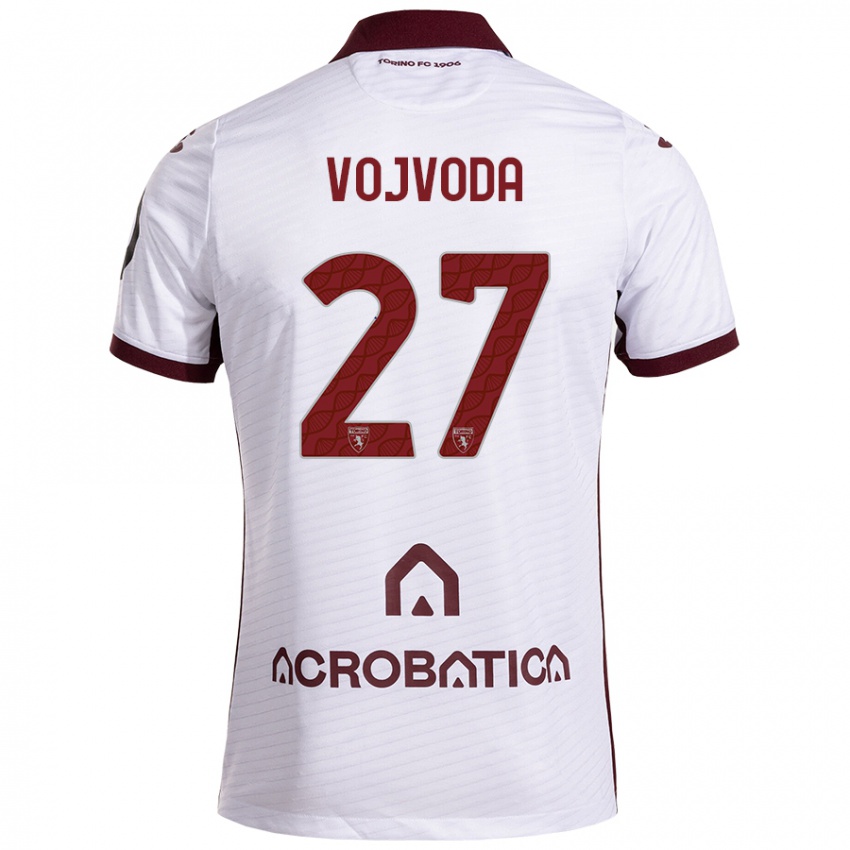 Mujer Camiseta Mërgim Vojvoda #27 Blanco Granate 2ª Equipación 2024/25 La Camisa