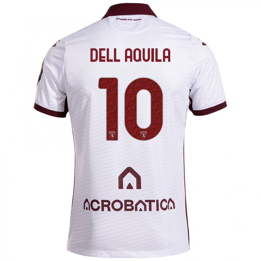 Mujer Camiseta Francesco Dell'aquila #10 Blanco Granate 2ª Equipación 2024/25 La Camisa