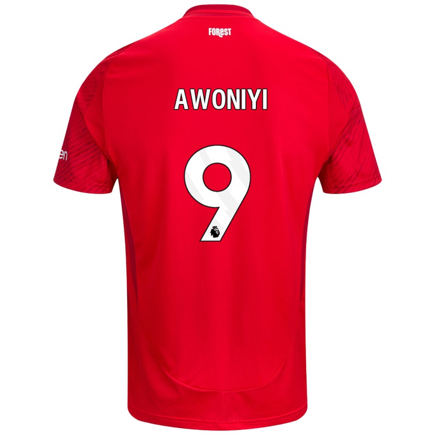 Niño Camiseta Taiwo Awoniyi #9 Rojo Blanco 1ª Equipación 2024/25 La Camisa