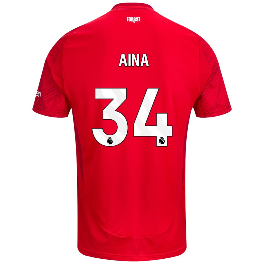 Niño Camiseta Ola Aina #34 Rojo Blanco 1ª Equipación 2024/25 La Camisa