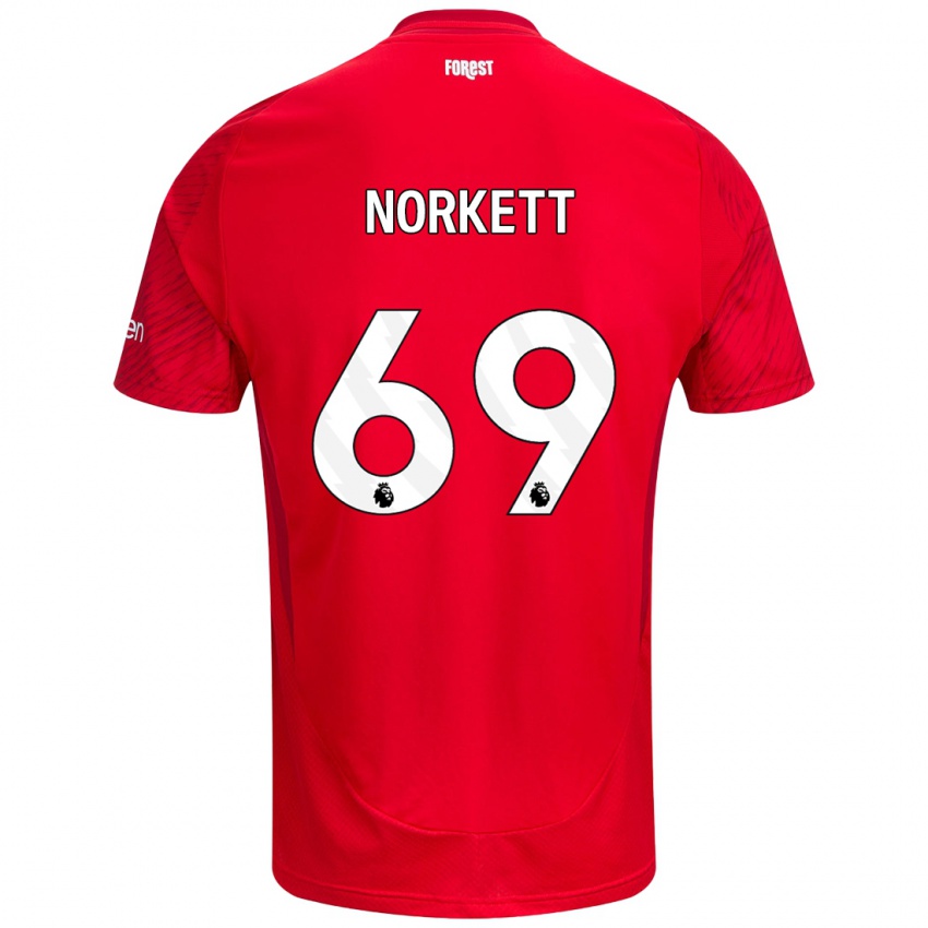 Niño Camiseta Manni Norkett #69 Rojo Blanco 1ª Equipación 2024/25 La Camisa