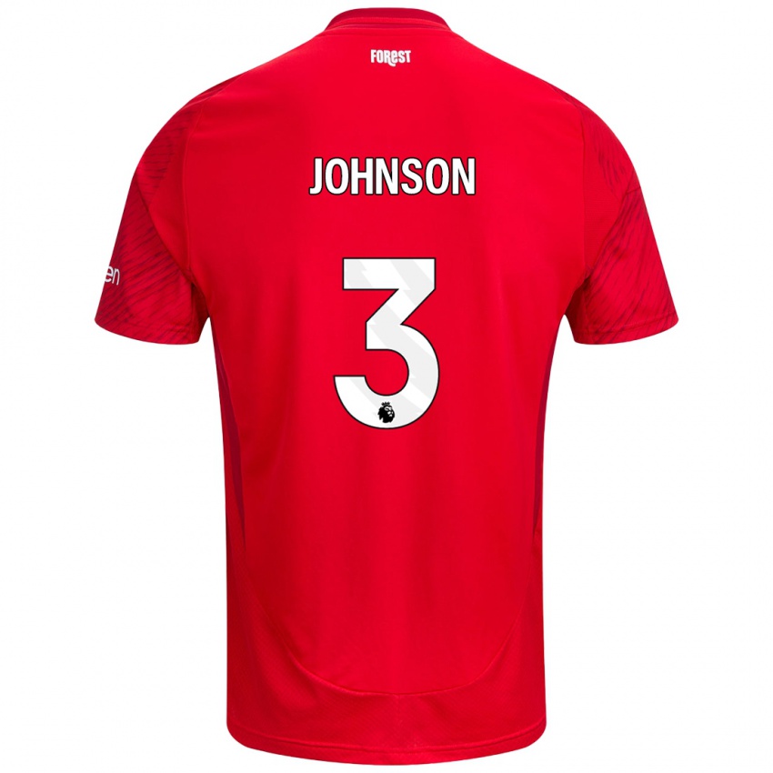 Niño Camiseta Nat Johnson #3 Rojo Blanco 1ª Equipación 2024/25 La Camisa