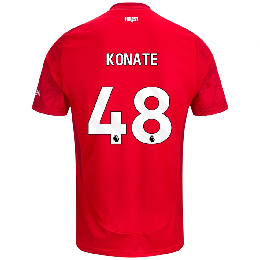 Niño Camiseta Ateef Konaté #48 Rojo Blanco 1ª Equipación 2024/25 La Camisa